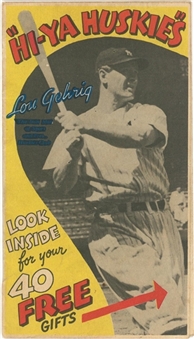 1930s Huskies Cereal Collection (50+) Including Lou Gehrig Fold-Out Breakfast Cereal Ad Pamphlet